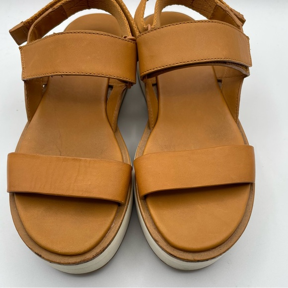 Everlane The Leather Platform Sandal Golden Brown Tan Ankle Strap White Velcro 6 - Picture 9 of 16